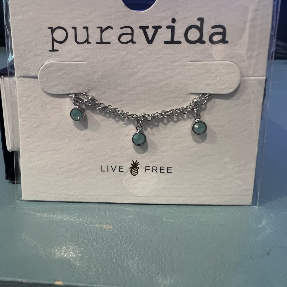 Pura Vida Silver Bracelet with Teal Charms